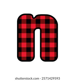 Alphabet number font, red lumberjack plaid pattern n