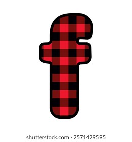 Alphabet number font, red lumberjack plaid pattern f