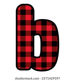 Alphabet number font, red lumberjack plaid pattern b