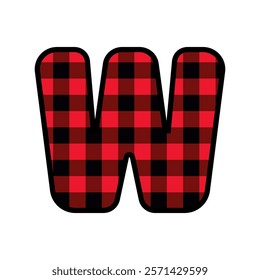 Alphabet number font, red lumberjack plaid pattern w