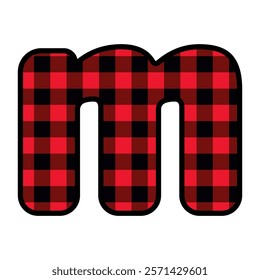 Alphabet number font, red lumberjack plaid pattern m