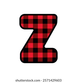 Alphabet number font, red lumberjack plaid pattern z