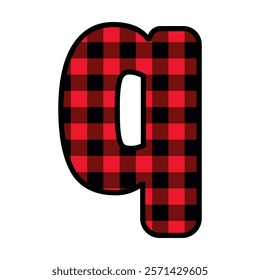 Alphabet number font, red lumberjack plaid pattern q