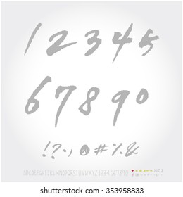 Alphabet & number / Hand drawn calligraphy - vector