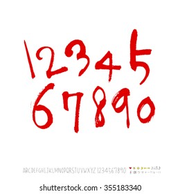 Alphabet & number / Hand drawn calligraphy - vector