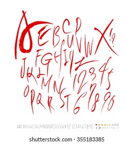 Alphabet & number / Hand drawn calligraphy - vector