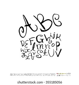 Alphabet & number / Hand drawn calligraphy - vector