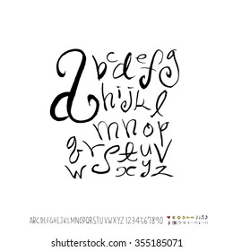 Alphabet & number / Hand drawn calligraphy - vector