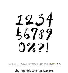 Alphabet & number / Hand drawn calligraphy - vector