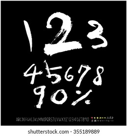 Alphabet & number / Hand drawn calligraphy - vector
