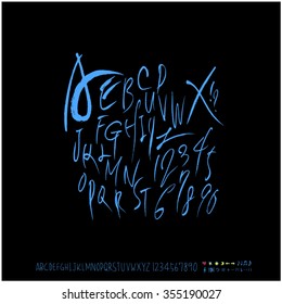 Alphabet & number / Hand drawn calligraphy - vector