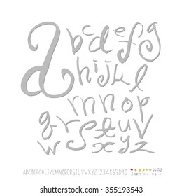 Alphabet & number / Hand drawn calligraphy - vector
