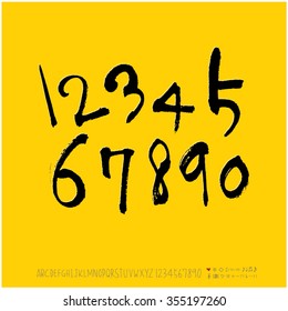 Alphabet & number / Hand drawn calligraphy - vector