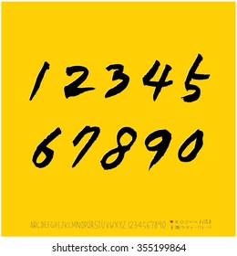 Alphabet & number / Hand drawn calligraphy - vector