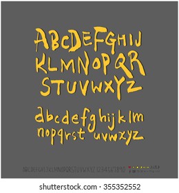 Alphabet & number / Hand drawn calligraphy - vector