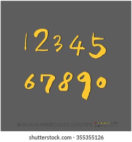 Alphabet & number / Hand drawn calligraphy - vector