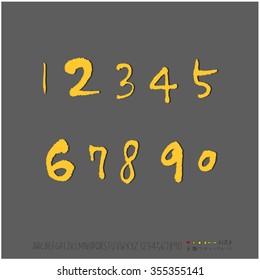 Alphabet & number / Hand drawn calligraphy - vector