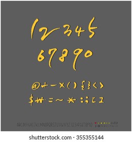 Alphabet & number / Hand drawn calligraphy - vector