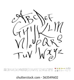 Alphabet & number / Hand drawn calligraphy - vector