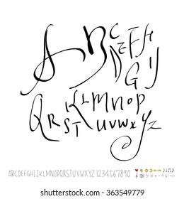 Alphabet & number / Hand drawn calligraphy - vector