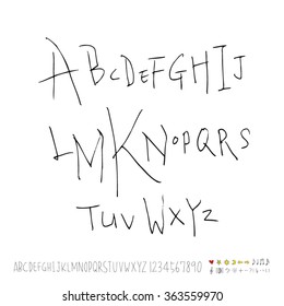Alphabet & number / Hand drawn calligraphy - vector