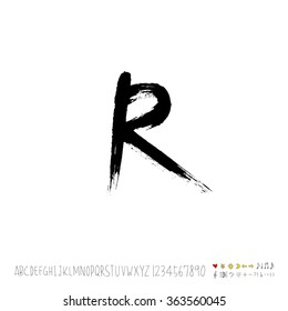 Alphabet & number / Hand drawn calligraphy - vector