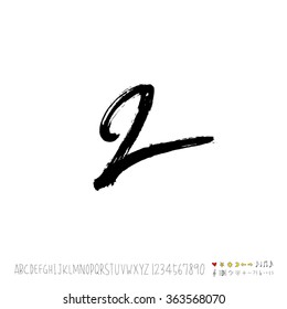 Alphabet & number / Hand drawn calligraphy - vector