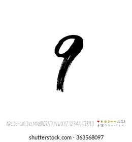Alphabet & number / Hand drawn calligraphy - vector