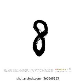 Alphabet & number / Hand drawn calligraphy - vector