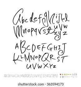 Alphabet & number / Hand drawn calligraphy - vector