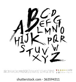 Alphabet & number / Hand drawn calligraphy - vector