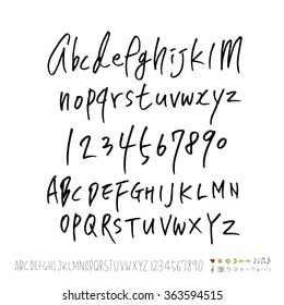 Alphabet & number / Hand drawn calligraphy - vector