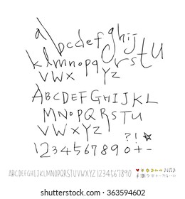 Alphabet & number / Hand drawn calligraphy - vector