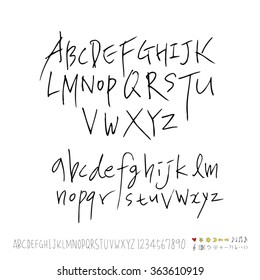 Alphabet & number / Hand drawn calligraphy - vector