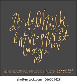 Alphabet & number / Hand drawn calligraphy - vector