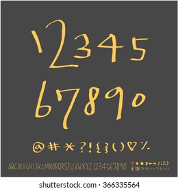 Alphabet & number / Hand drawn calligraphy - vector