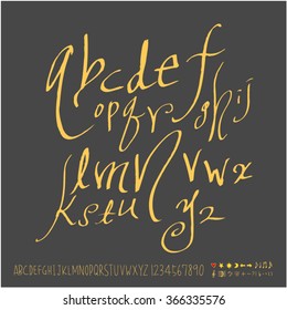 Alphabet & number / Hand drawn calligraphy - vector