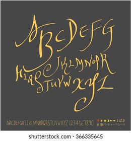 Alphabet & number / Hand drawn calligraphy - vector