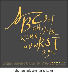 Alphabet & number / Hand drawn calligraphy - vector