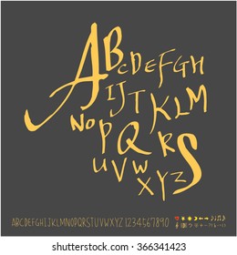 Alphabet & number / Hand drawn calligraphy - vector