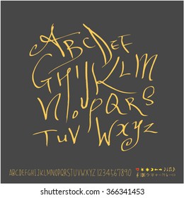 Alphabet & number / Hand drawn calligraphy - vector