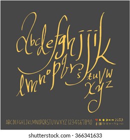 Alphabet & number / Hand drawn calligraphy - vector