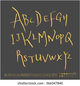 Alphabet & number / Hand drawn calligraphy - vector