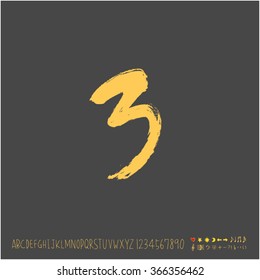 Alphabet & number / Hand drawn calligraphy - vector
