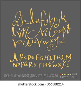 Alphabet & number / Hand drawn calligraphy - vector