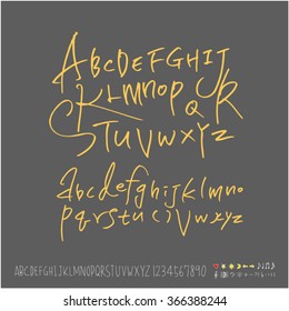 Alphabet & number / Hand drawn calligraphy - vector