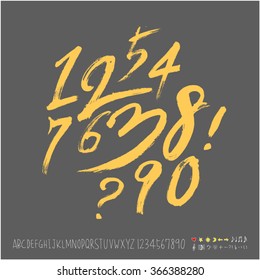 Alphabet & number / Hand drawn calligraphy - vector