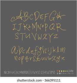 Alphabet & number / Hand drawn calligraphy - vector