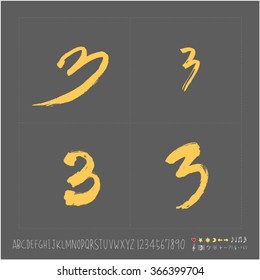 Alphabet & number / Hand drawn calligraphy - vector