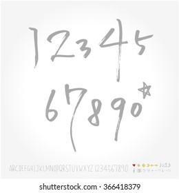 Alphabet & number / Hand drawn calligraphy - vector